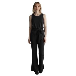 Vince Camuto Black Jumpsuit with Tie Belt Cropped Bell Bottom Size Large